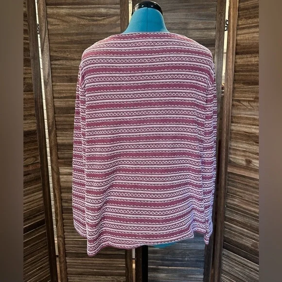 J. Jill Long Sleeve Boat Neck Red and White Embroidered Sweater - Picture 4 of 12